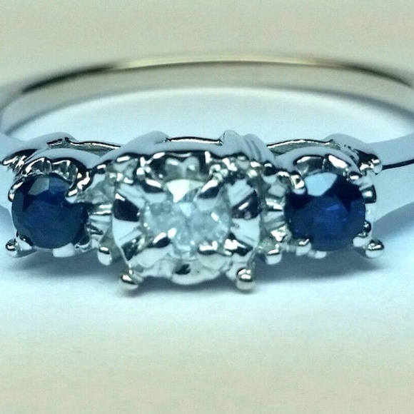 NYJEWELZ Jewelry - THREE STONE DIAMOND BLUE SAPHIRE RING BRAND NEW NYJEWELZ Jewelry - THREE STONE DIAMOND BLUE SAPHIRE RING BRAND NEW